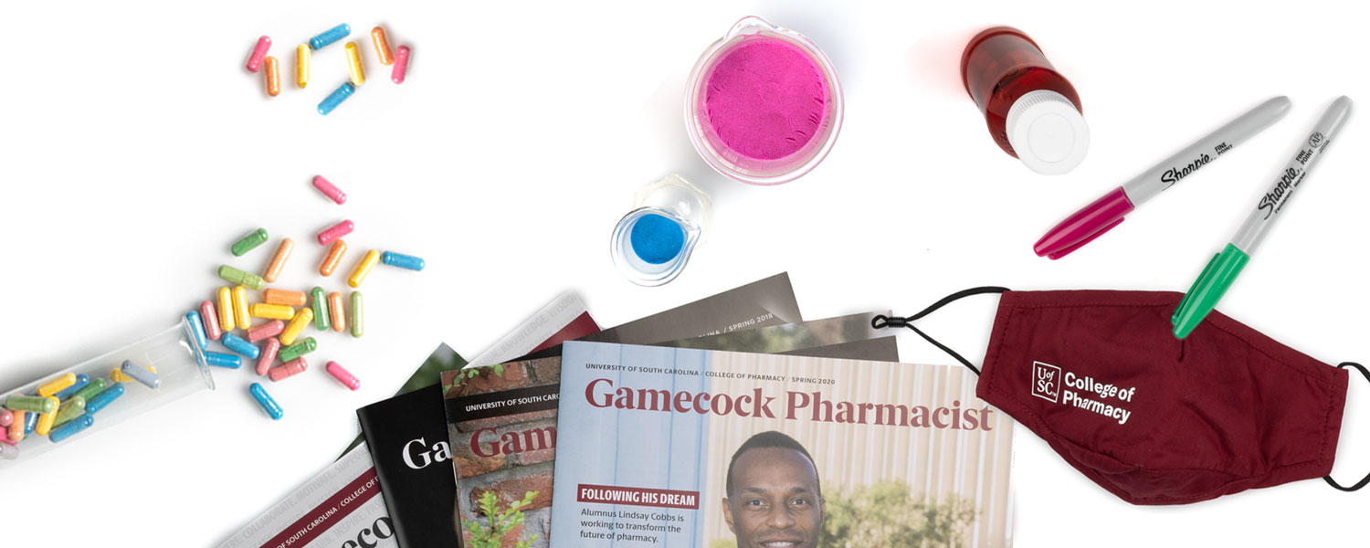 Various items related to the College of Information and Communications displayed on a white background.