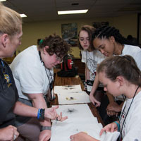Students work in forensic science camp.