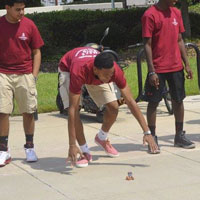 Engineering students test projects.