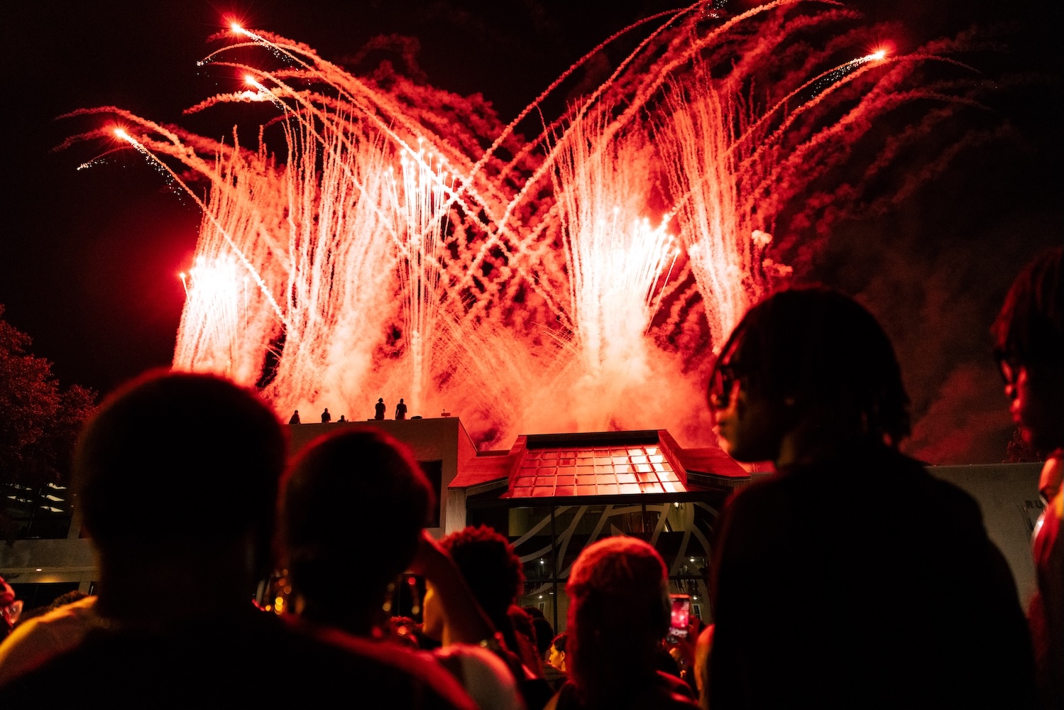 Students looking at fireworks